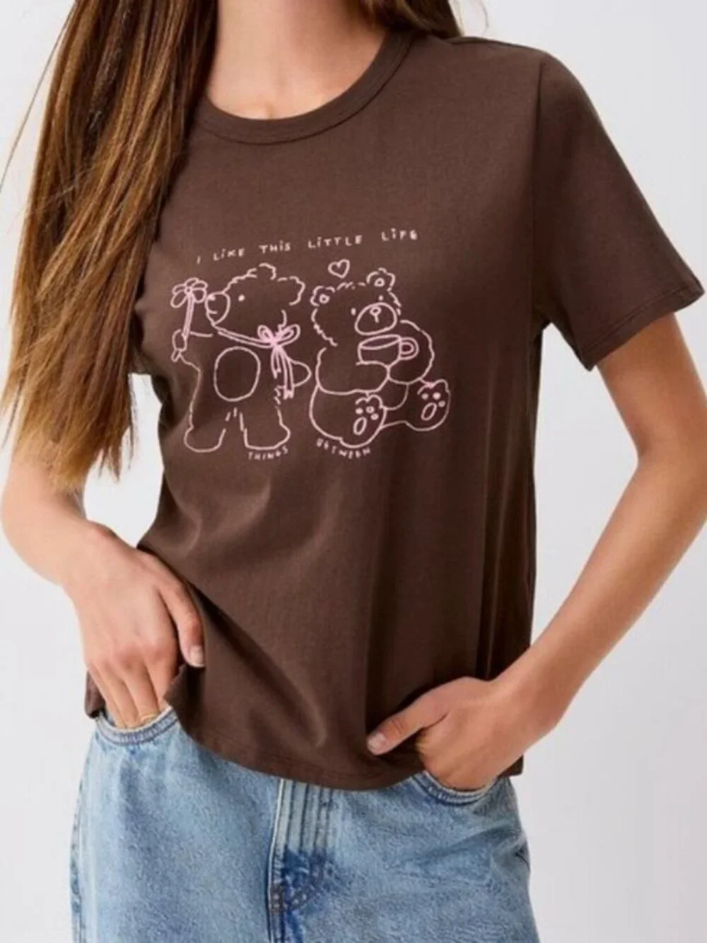 Things Between Cute Teddies T-Shirt 100% cotton 'Dark Brown' - Picture 3 of 3